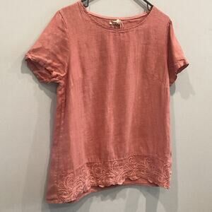 Lina Tomei Womens Linen Shirt Size Medium Dusty Pink Embroidered Lagom Beachy